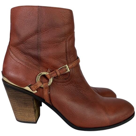 Vince Camuto Shoes - Vince Camuto Boots Women 9.5 Brown Gregger Leather Ankle Side Zip Buckle Harness